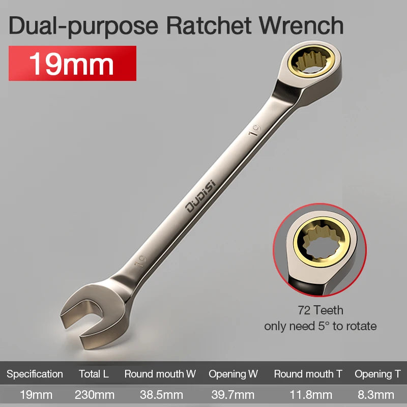 1Pc Key Wrench Flexible Golden Ratchet Wrenches Torque Universal Spanners for Car Repair Tools Metric Hand Tool