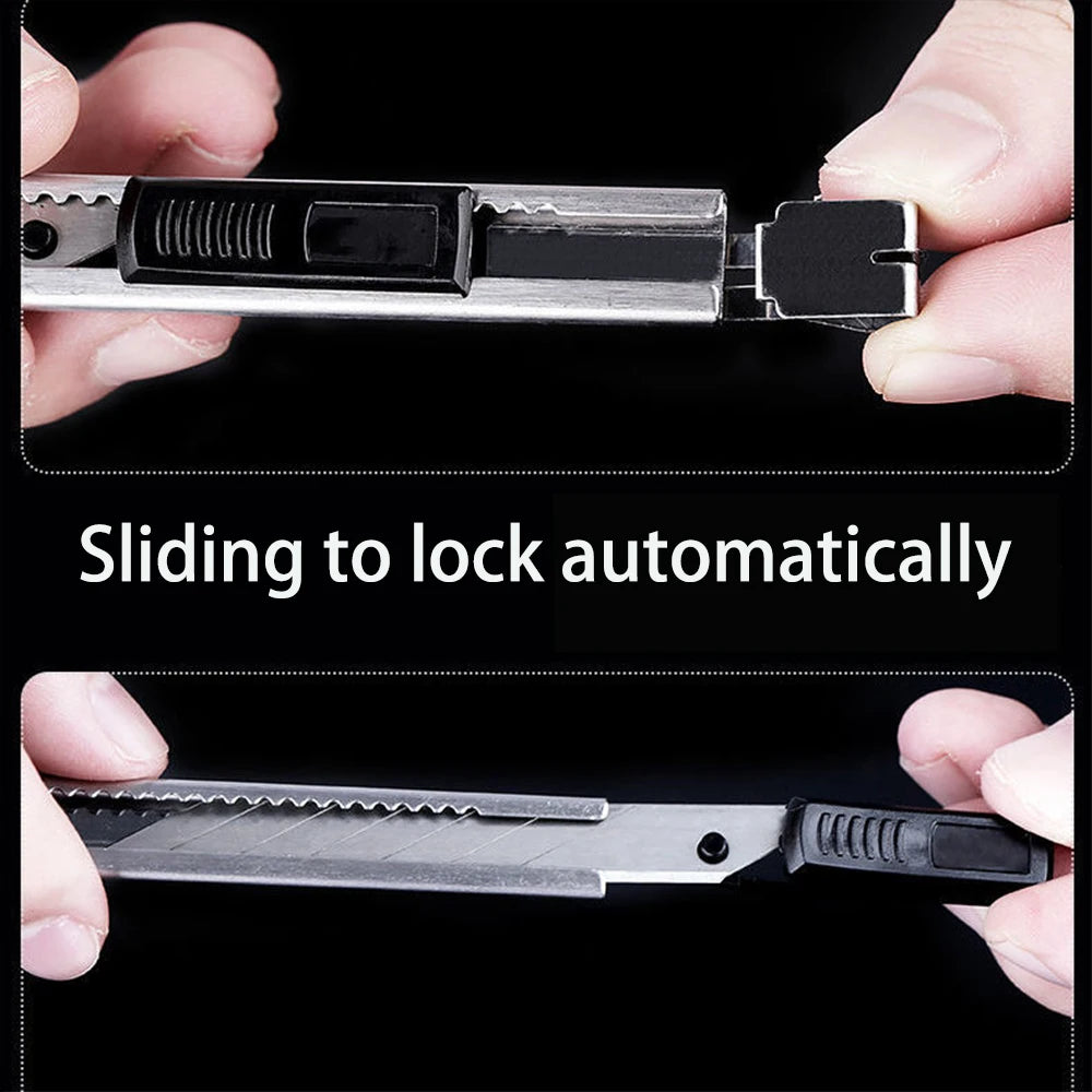 10PCS 30 60Degree Retractable Box Cutter 9MM Blade Utility Knife Carbon Steel Self-Locking Design Cutting Tools Wallpaper Carton