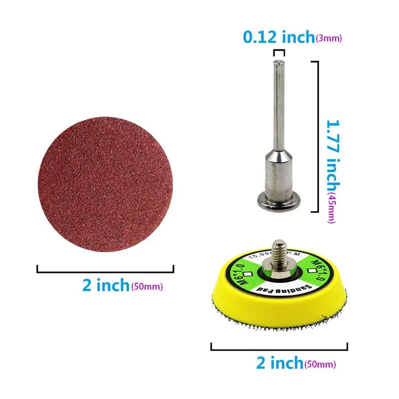 50-100pcs Set 2 inch Sanding Discs Pad Kit for Drill Grinder Rotary Tools with Backer Plate Includes 60-2000 Grit Sandpapers