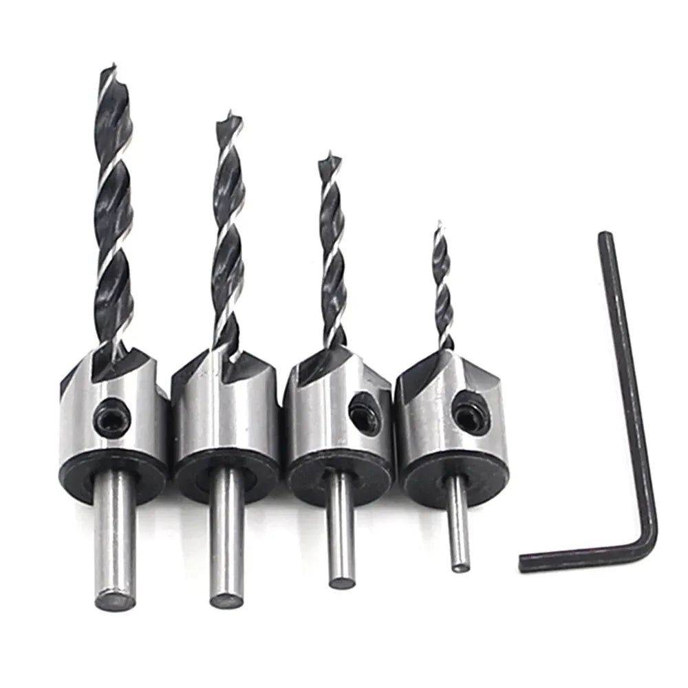 4pc Three Pointed Woodworking Counterbore Drill 3-6mm Reaming Drill Screw Chamfering Drill Bit Hole Opener Tool Set