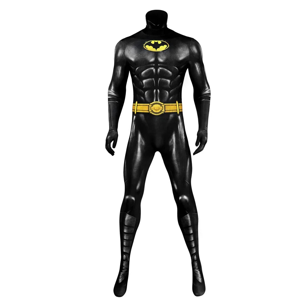 Superhero Bruce Wayne Cosplay Costume Men Bat Jumpsuit Print Halloween Carnival Fitting Suit Bodysuit Cape Party Clothes
