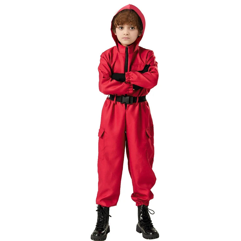 TV game red jumpsuit set (gloves+camisole+jumpsuit) - breathable role-playing set for men and women's role-playing party wear