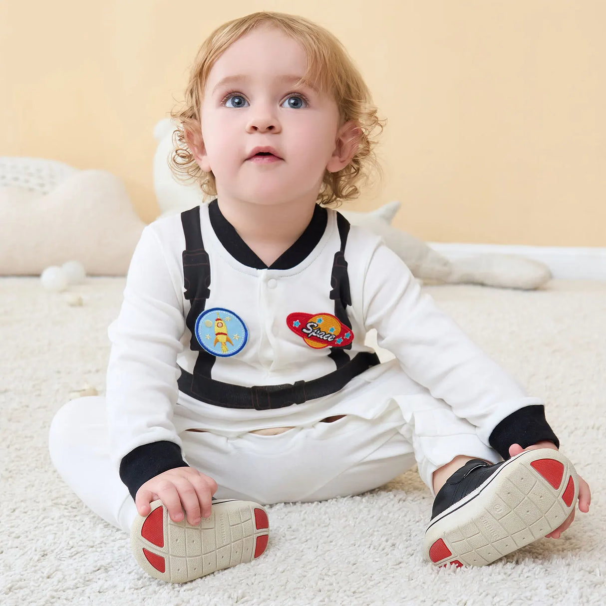 Umorden Cotton Baby Astronaut Costume Jumpsuit Infant Boys Girls 0-3M 3-6M 6-12M 12-18M Spring Autumn Birthday Fancy Dress White