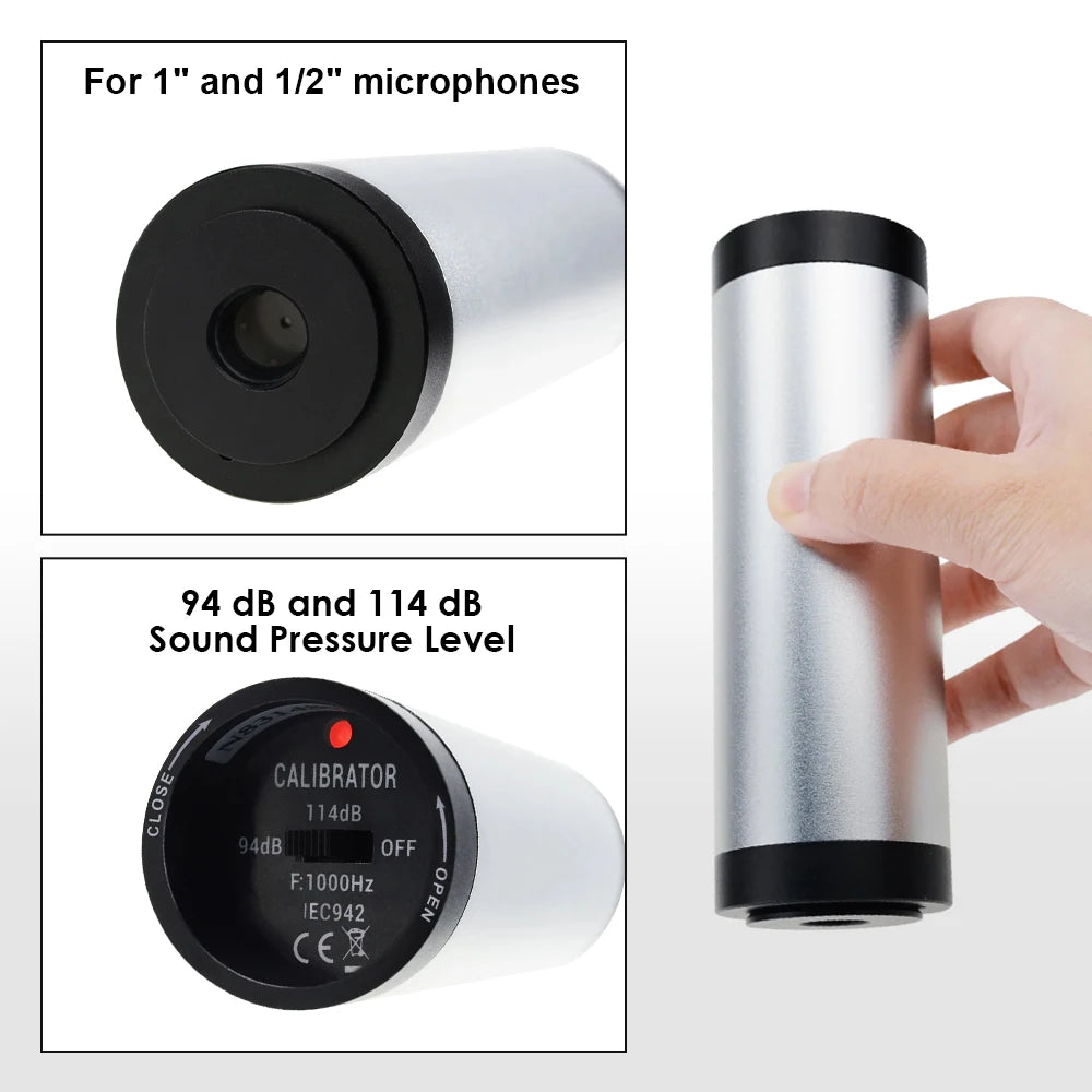 Handheld Calibrator Sound Level Meter 94dB & 114dB Output Levels for 1 inch and 1/2 inch mic Noise Decibel Tester
