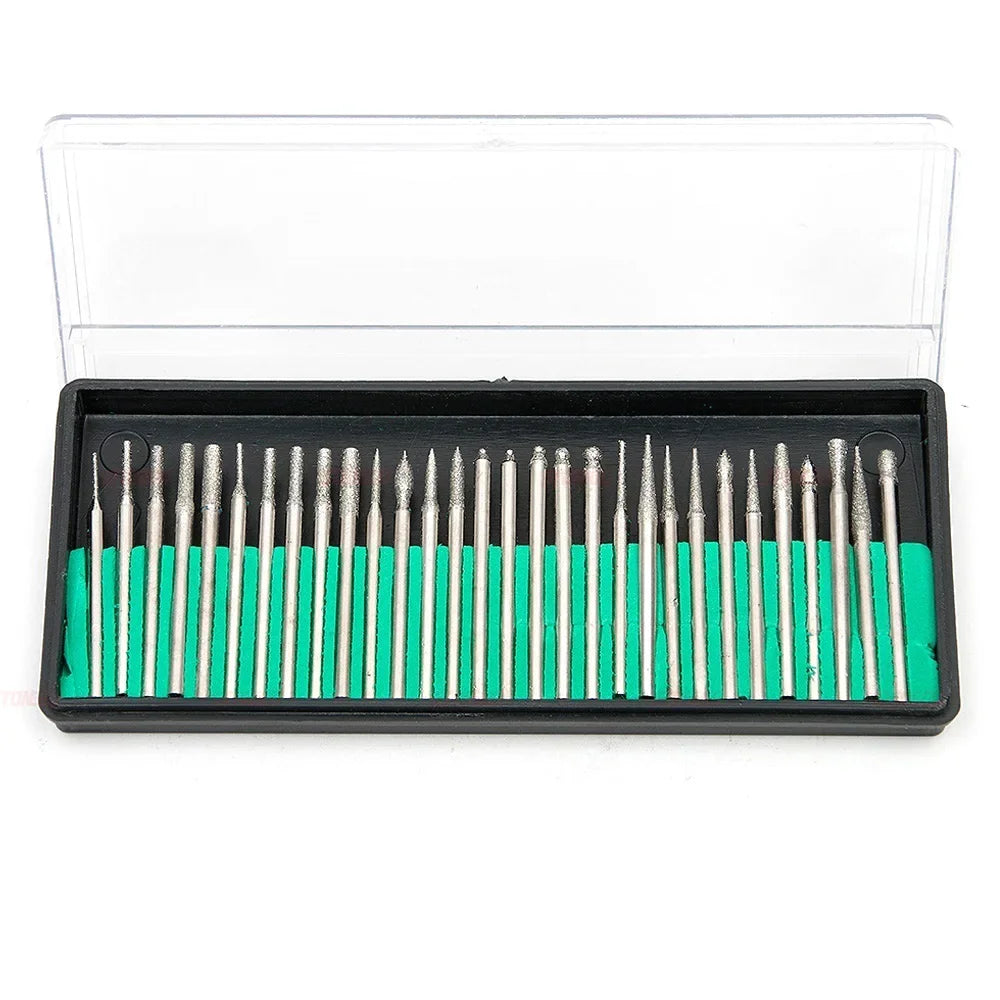 STONEGO Diamond Grinding Burr Needle Point Engraving Carving Polishing For Glass Jade Stone Drill Bit Rotary Tool