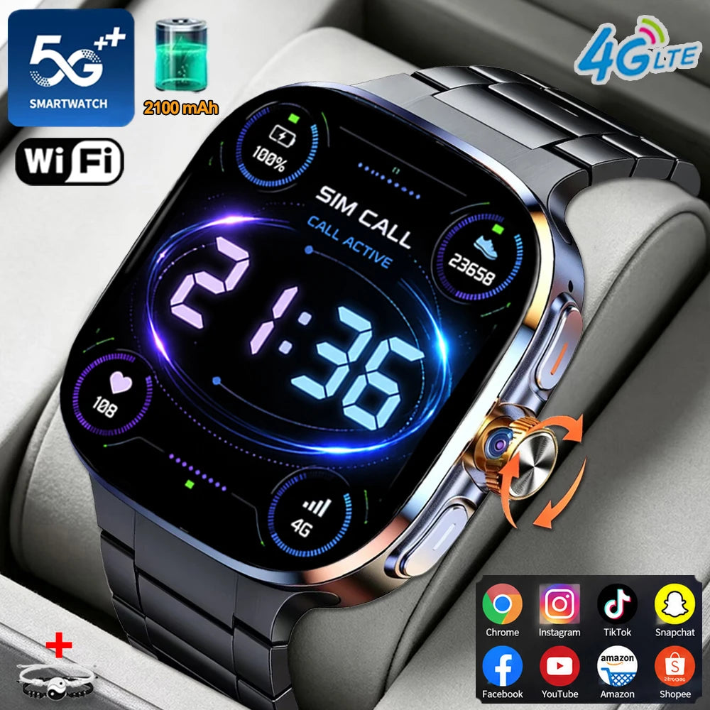 5G/4G Full Network Smart Watch 720*720 AMOLED 2100mah Battery 16GB+256GB RAM 900 Camera GPS WIFI Google APPS Download Smartwatch