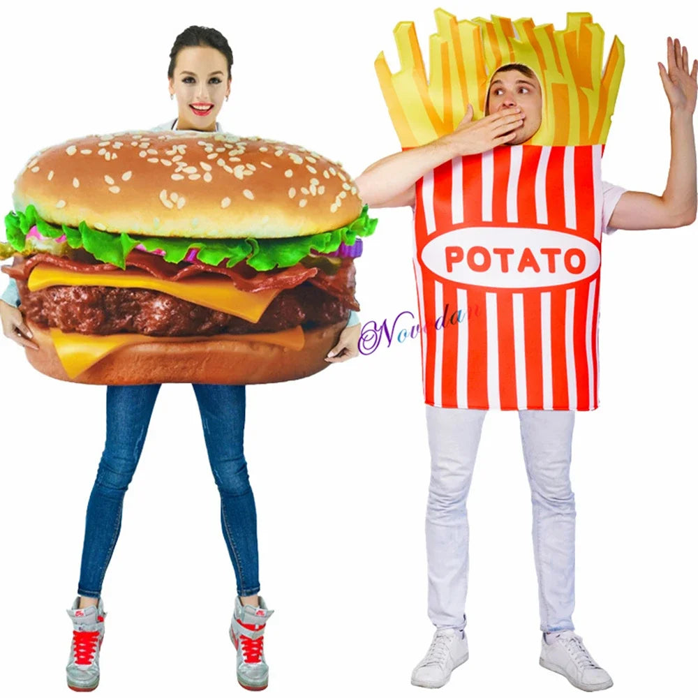 Funny Food Cosplay Halloween Costume Adult Family Fancy Dress Pizza Burger French Fries Sausage Hot Dog Carnival Party Outfit