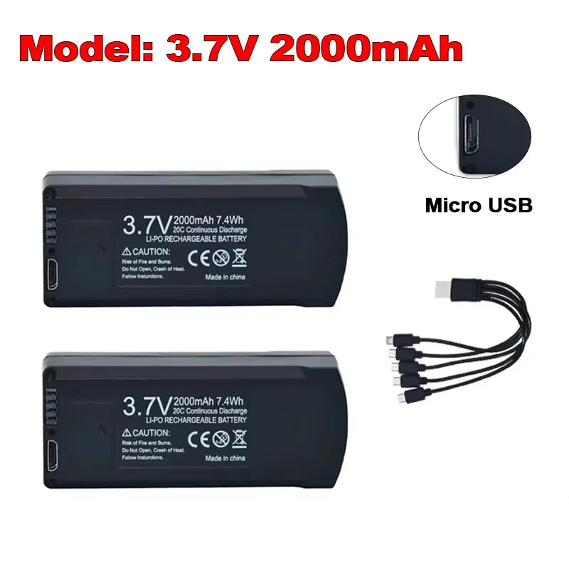 2Pcs V168 Pro Max original 7.4V 3000mAh Lipo Battery suitable for V168 V198 GPS 8K 3.7V 2000mAh drone charging backup battery
