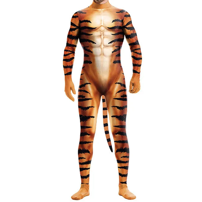 Halloween Costume Adult Mens Wild Animal Cosplay Costume Full Cover 3D Print Beast Petsuit Jumpsuit Bodysuit Tail