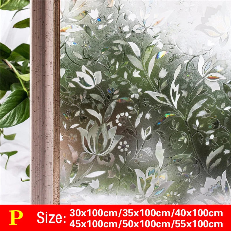30-55*100cm PVC Self-adhesive No Glue Static Stick 3D Adsorption Window Film Anti-uv Stickers Privacy Blocking Waterproof