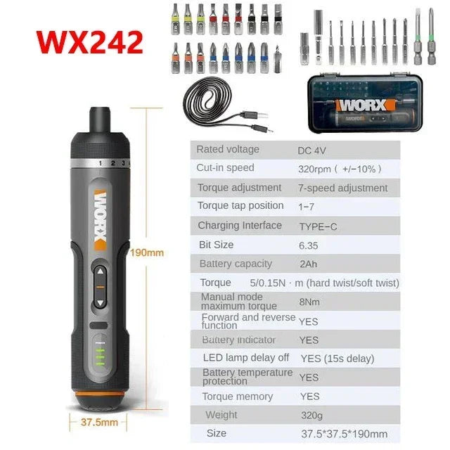 Worx 4V Electrical Screwdrivers Set WX242 Portable Smart Cordless Power Screw Driver Mini Electric Drill Home Repair Power Tool