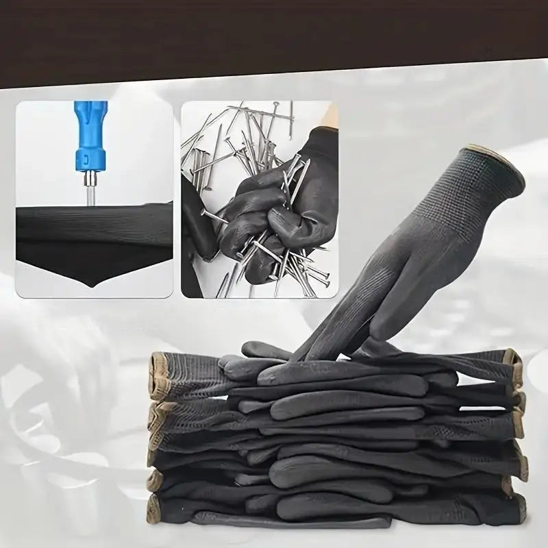 12 Pair Black /Grey/ horticulture Gloves Safety Work Gloves Repair Gloves Palm Coated Gloves Carpenter Repairman Supplies