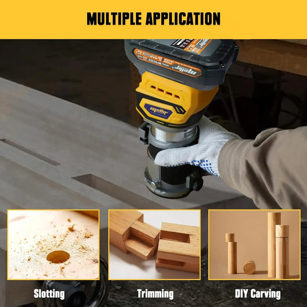 Mellif Cordless Compact Router, Brushless Palm Router Wood Trimmer Tool Compatible with Dewalt 18V 20V MAX Battery(TOOL ONLY)