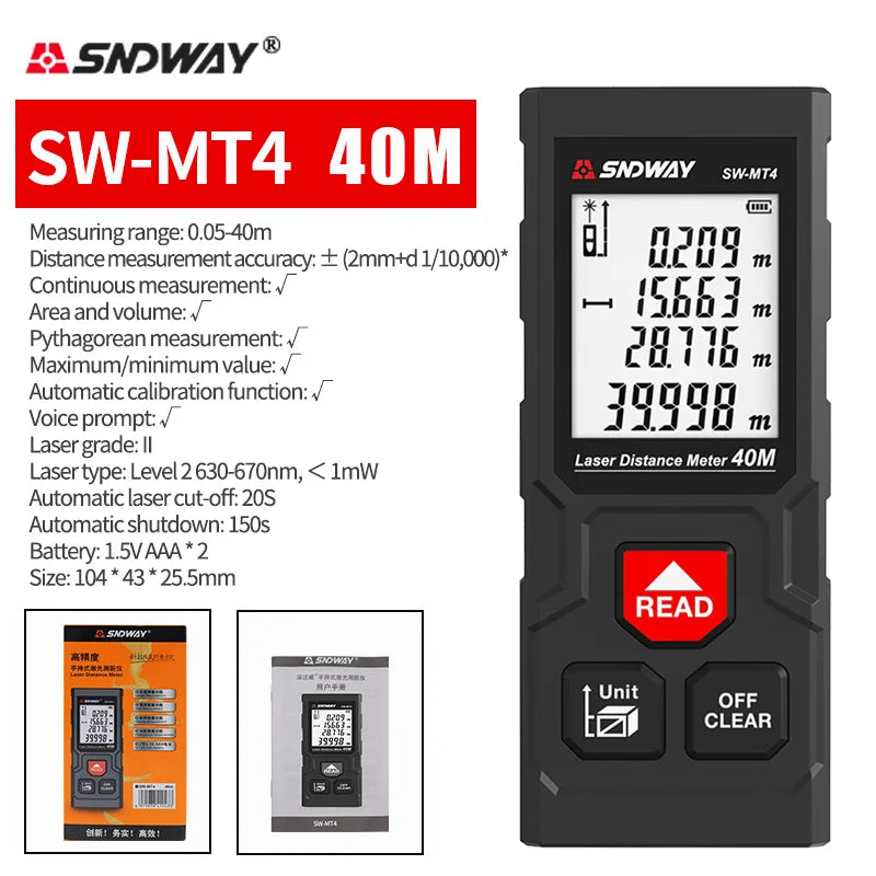 SNDWAY Laser Distance Meter Digital Range Finder 100m 70m 50m Rangefinder Trena Lazer Tape Measure Ruler Roulette Measurer Tool