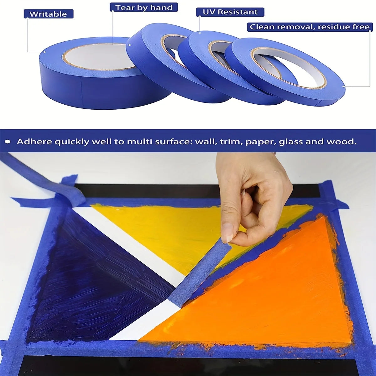 Blue Painters Tape, 1/2 inch,3/4 inch,1 inch,2 inch, Multi Size Painting Masking Tape, Clean Release Paper Tape for Home