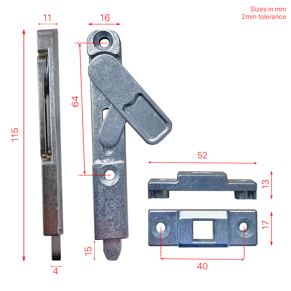Finger Operated Shootbolt Lock for UPVC, Timber and Aluminium Windows and Doors - Including Keep and Screws
