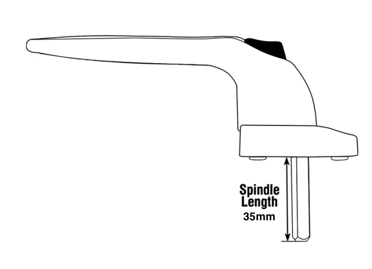 Replacement UPVC Window Handle - Inline 35mm Available in White, Polished Chrome, Polished Gold, Satin Silver and Black