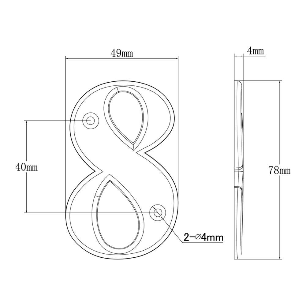 Elegant Front Door House Number Numerals in White, Polished Chrome, Polished Gold, Satin Silver, Black, 0, 1, 2, 3, 4, 5, 6, 7, 8, 9
