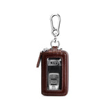 Amazon Genuine Leather Men's Car Key Case Oil Wax Leather Double Layer Zipper Key Case European and American Transparent Key Case