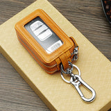 Amazon Genuine Leather Men's Car Key Case Oil Wax Leather Double Layer Zipper Key Case European and American Transparent Key Case