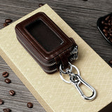 Amazon Genuine Leather Men's Car Key Case Oil Wax Leather Double Layer Zipper Key Case European and American Transparent Key Case