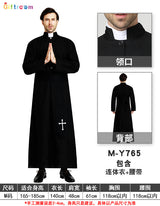 Halloween Costume Drama Stage Performance Costume Male Noble Black Robe Priest Western Party Cosplay Costume