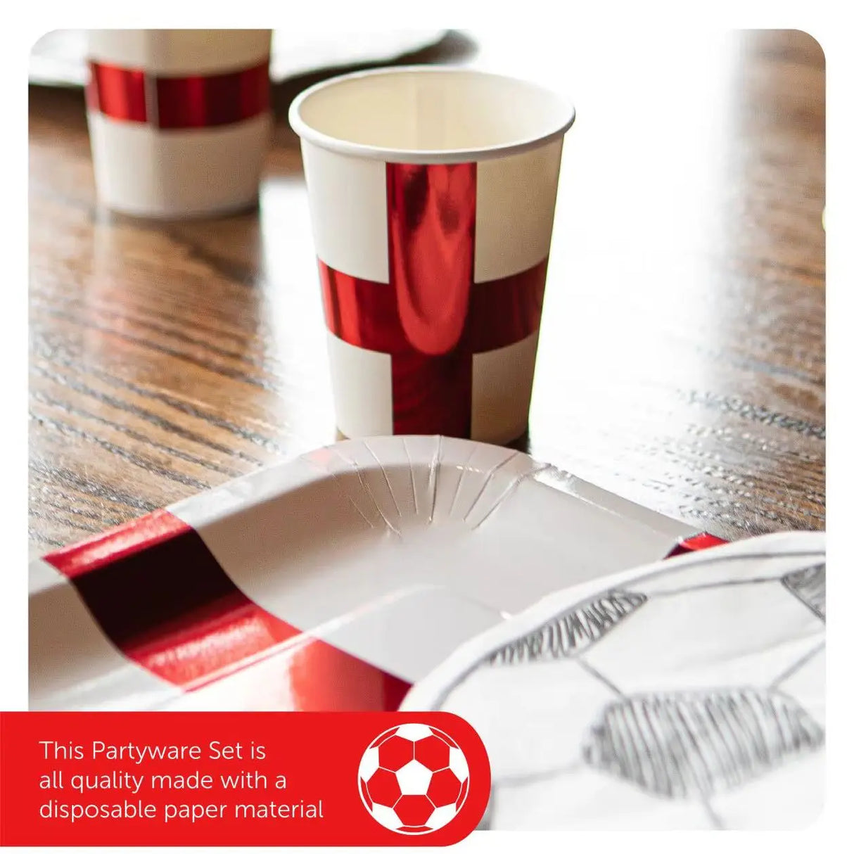 40pc England Football Party Set - 10 Plates, 10 Cups & 20 Football Napkins - Perfect for English Football Events & Celebrations!