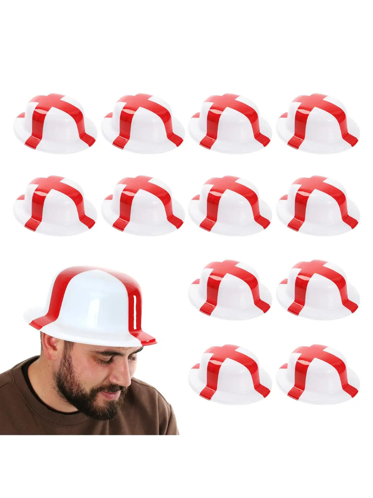 6 Pack England Bowler Hat - Fancy Dress Accessory Hat St Georges Day English Flag Sporting Events