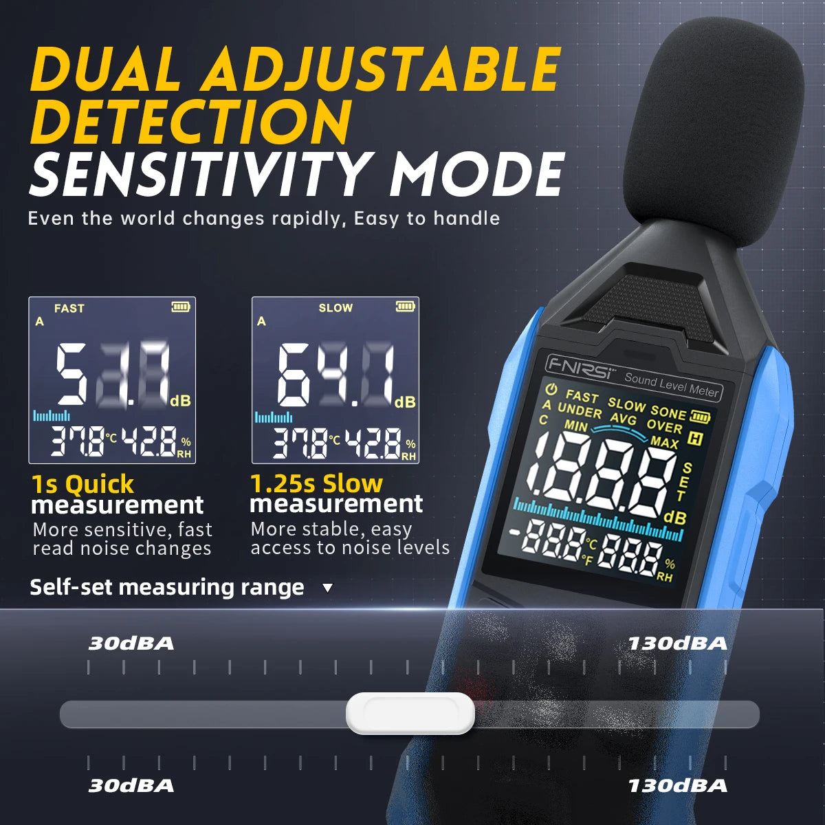 FNIRSI FDM01 Digital Noise Meter Sound Level Meter Handheld DB Meter 30~130dB Audio Measuring Instrument 600mah lithium Battery