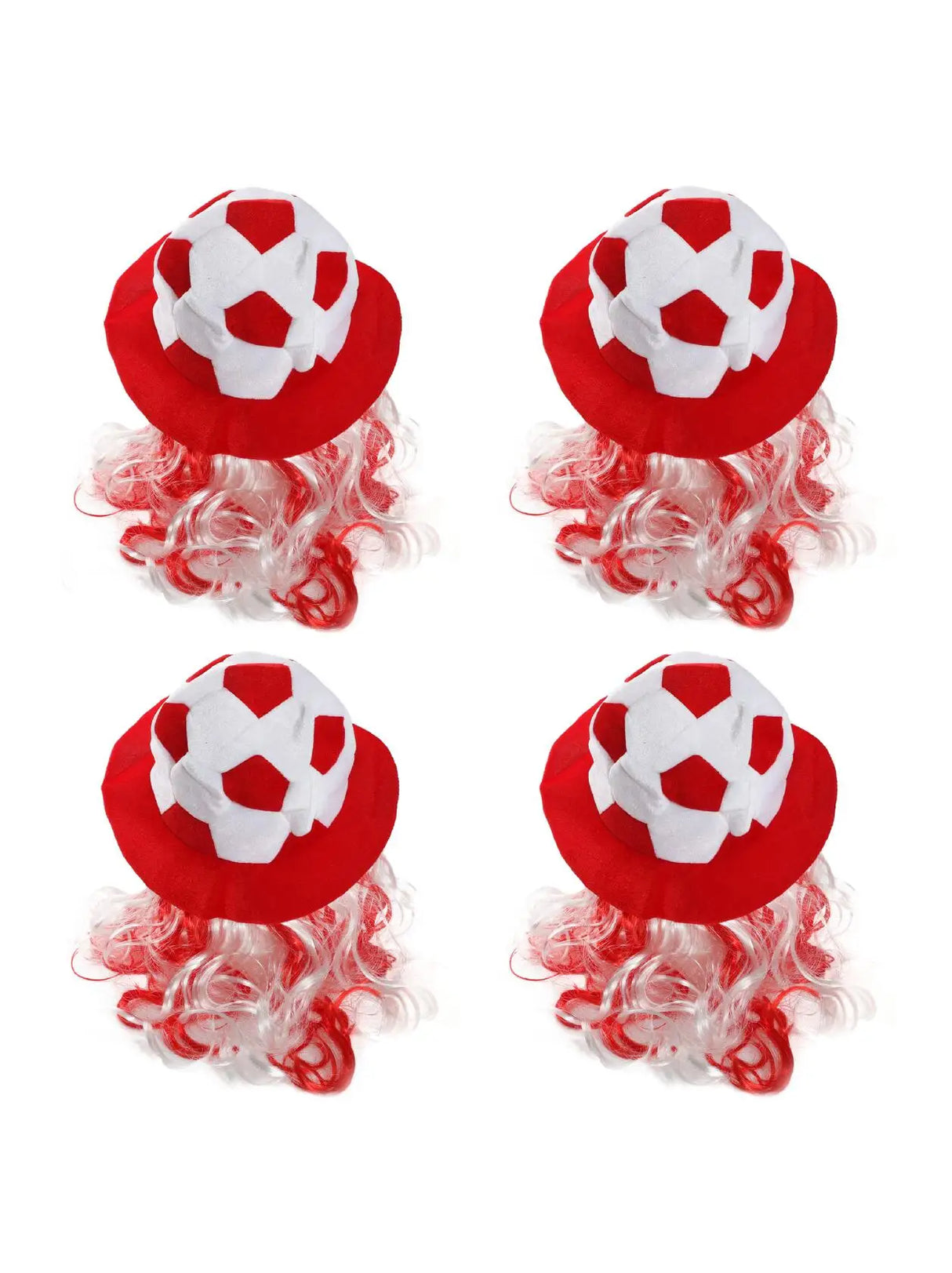 Football Hat - Red & White Football Hat with Attached Red & White Hair - Adults Sports Supporters World Cup Euros Accessory