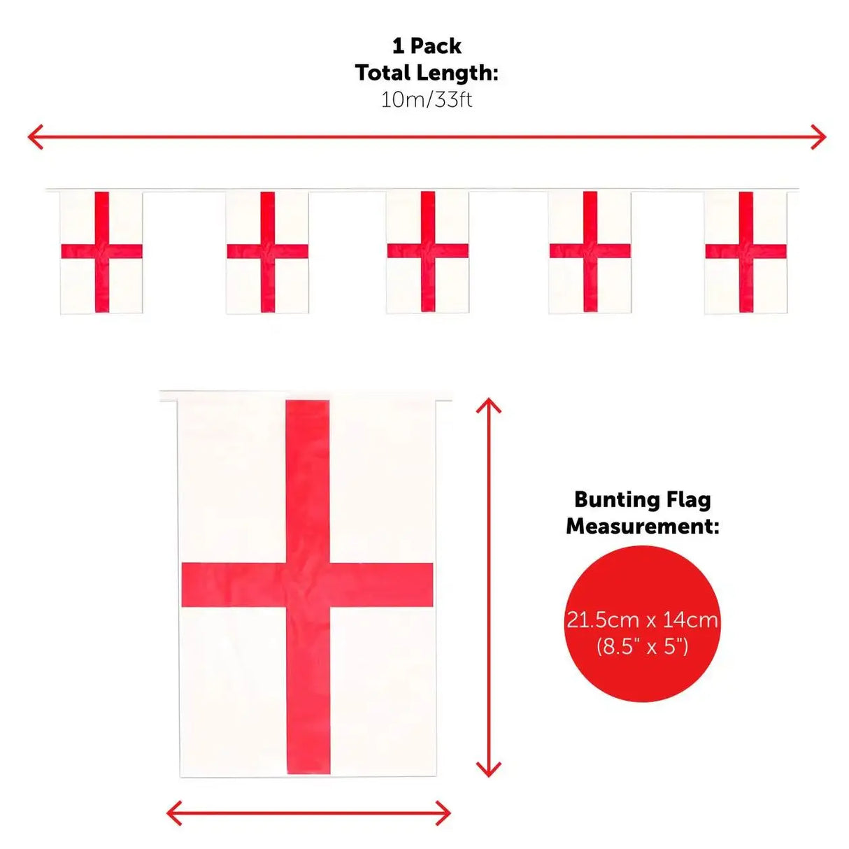 England Party Pack - Large Flags, Bunting, Hand-Waving Flags, Curling Ribbon & Balloons - Euro & Sports Supporters Decor