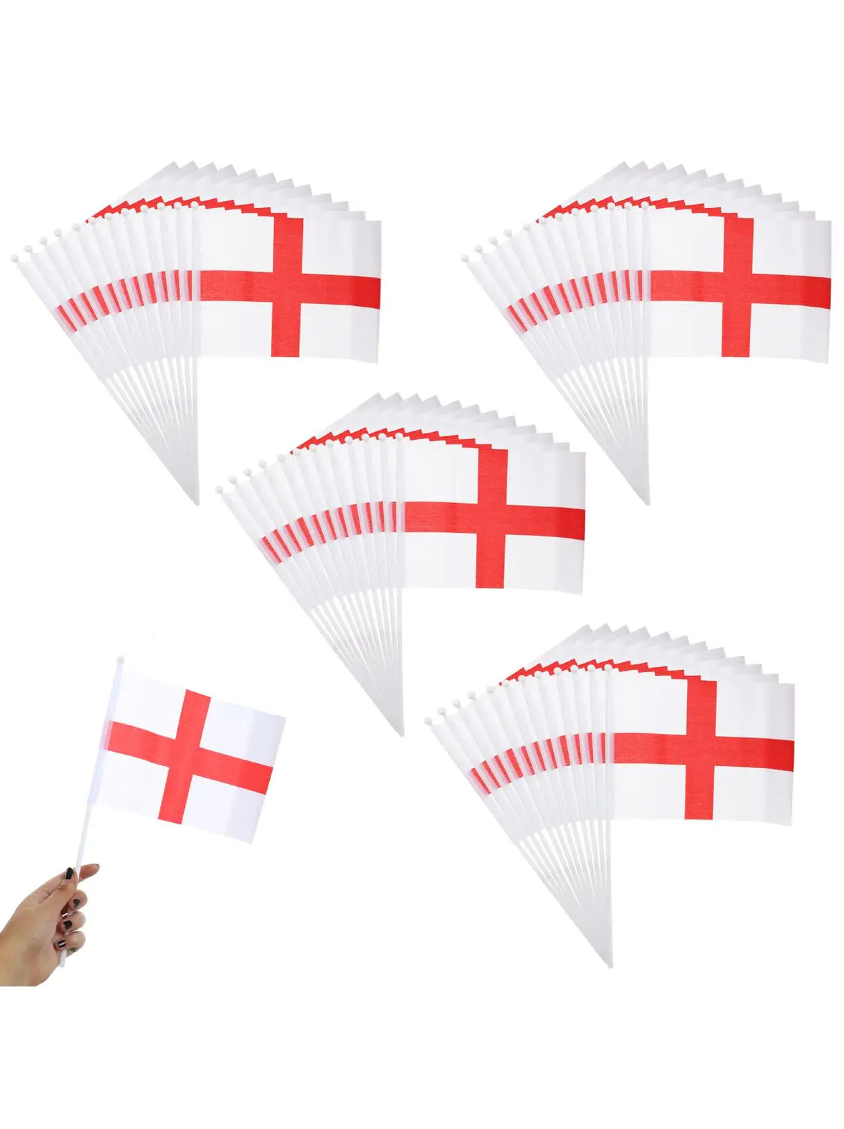 Pack of 12 St George England Hand-Waving Flags - 20x15cm Flags on 35cm Sticks, Perfect for Sports Events, National Celebrations