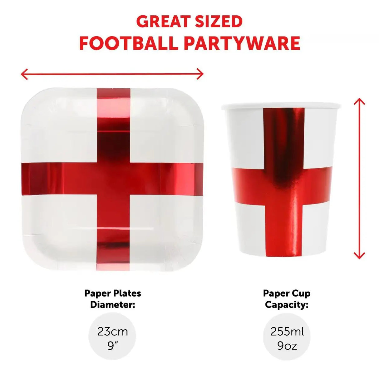 40pc England Football Party Set - 10 Plates, 10 Cups & 20 Football Napkins - Perfect for English Football Events & Celebrations!