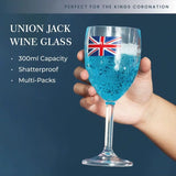 Pack of 12 Union Flag Plastic Wine Glasses - 300ml/10oz Durable, Reusable Cups for Parties, BBQs & British Celebrations