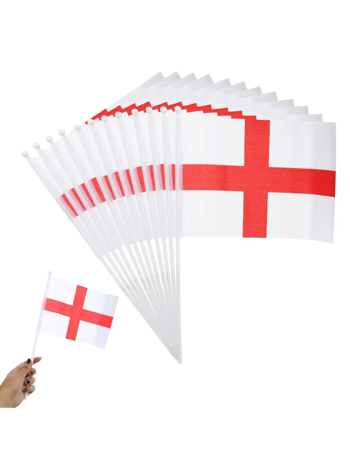 Pack of 12 St George England Hand-Waving Flags - 20x15cm Flags on 35cm Sticks, Perfect for Sports Events, National Celebrations