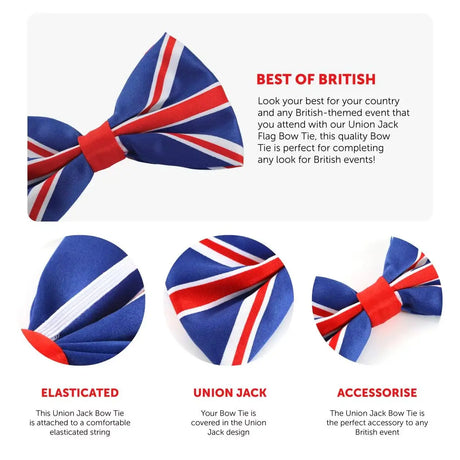 Union Flag Bow Tie – Elasticated Patriotic Accessory in Multipacks for UK