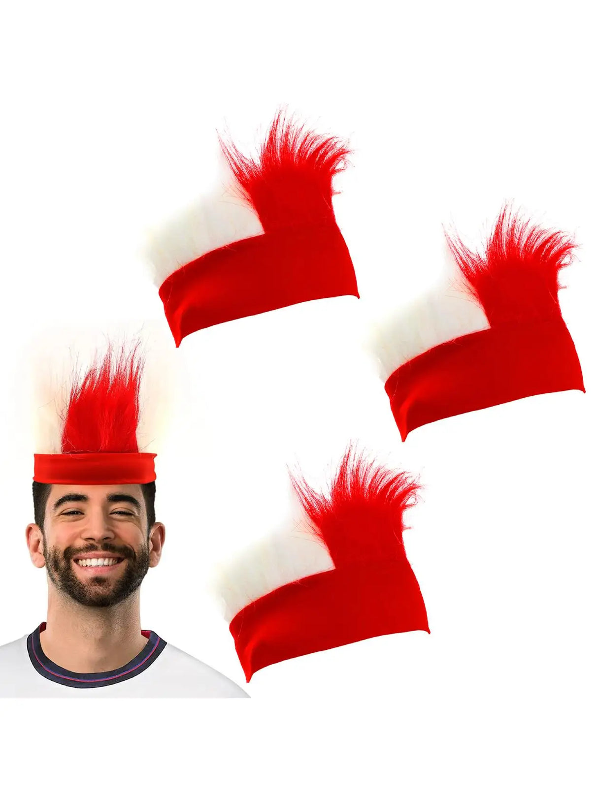 Red & White English Headband - Red Headband With Red and White Hair - Perfect for English Celebrations