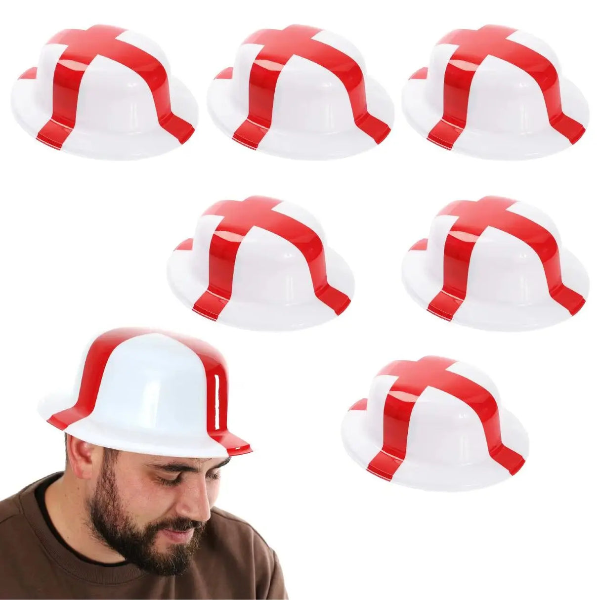 6 Pack England Bowler Hat - Fancy Dress Accessory Hat St Georges Day English Flag Sporting Events