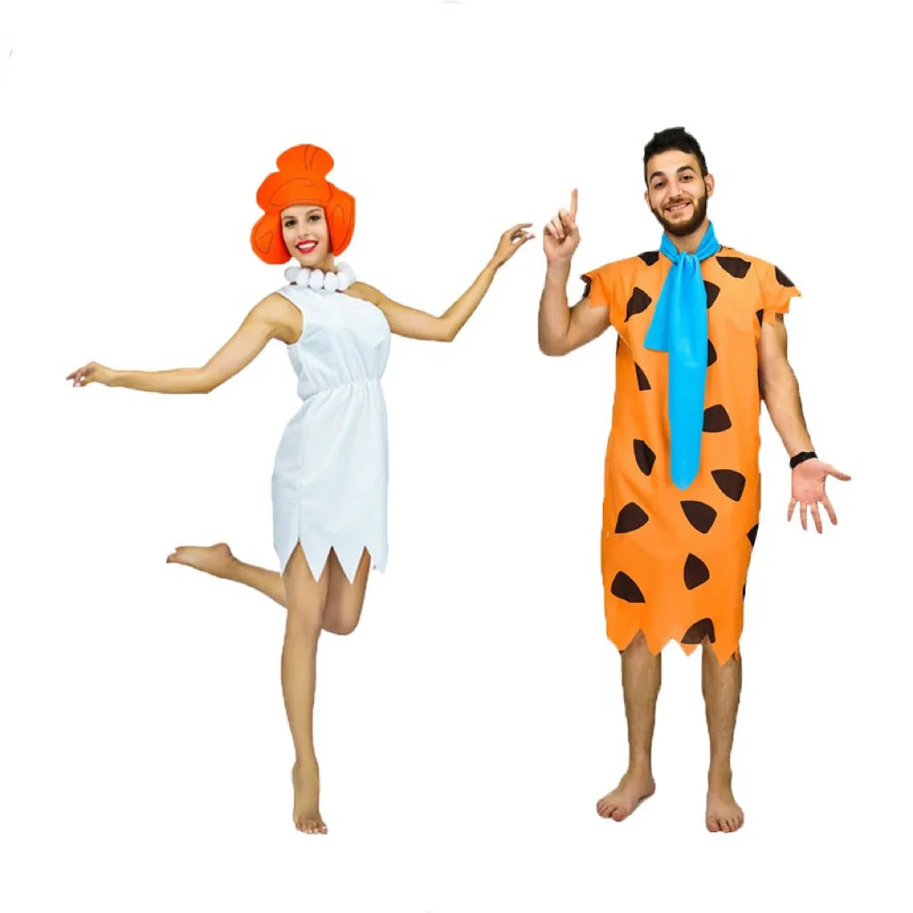 Women Men Flintstone Cosplay Halloween Costume Tv&Movie Role Play Dress and One Piece Set for Adults Party Carnival Wear