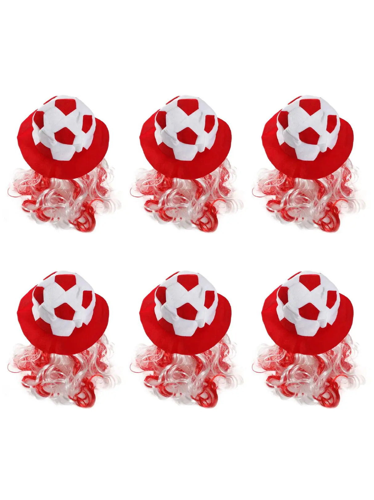 Football Hat - Red & White Football Hat with Attached Red & White Hair - Adults Sports Supporters World Cup Euros Accessory