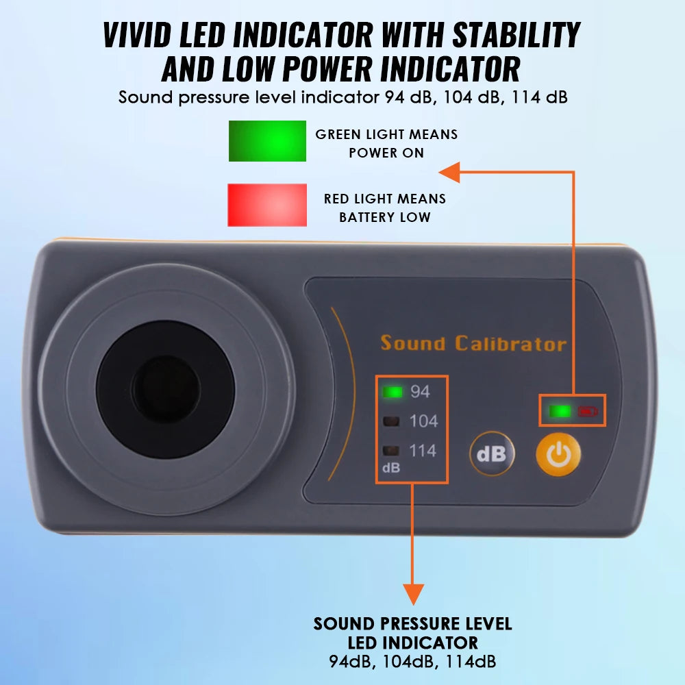 Sound Level Calibrator Meter 114dB 94dB 104dB Calibration Microphone For 1/2" 13.2mm Microphone Size Sound Meter