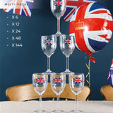 Pack of 12 Union Flag Plastic Wine Glasses - 300ml/10oz Durable, Reusable Cups for Parties, BBQs & British Celebrations