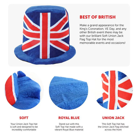 Soft Union Flag Top Hat – Velour Hat for VE Day, King’s Coronation & B UK