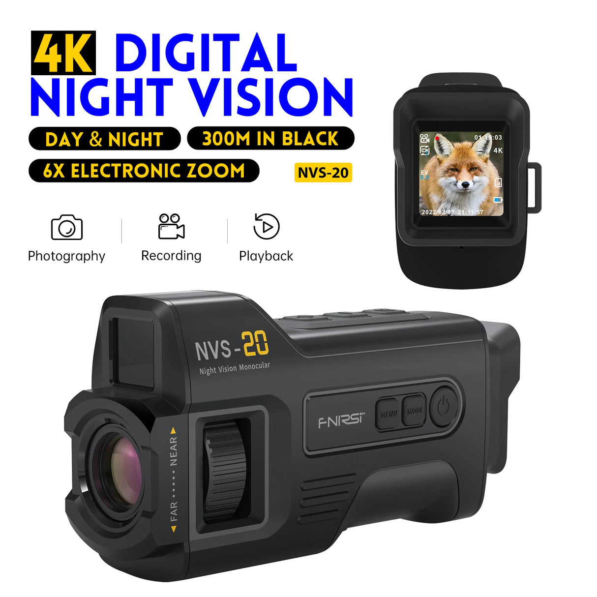 FNIRSI NVS-40 NVS-20 Night Vision Device 4K UHD Infrared Night Vision Scope Sight Portable Digital  Camera for Hunting Camping