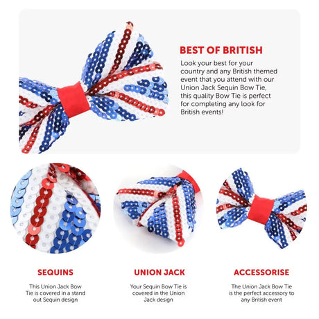 Union Flag Sequin Bow Tie – Sparkly Patriotic Accessory in Multipacks UK