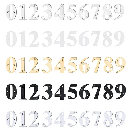 Elegant Front Door House Number Numerals in White, Polished Chrome, Polished Gold, Satin Silver, Black, 0, 1, 2, 3, 4, 5, 6, 7, 8, 9