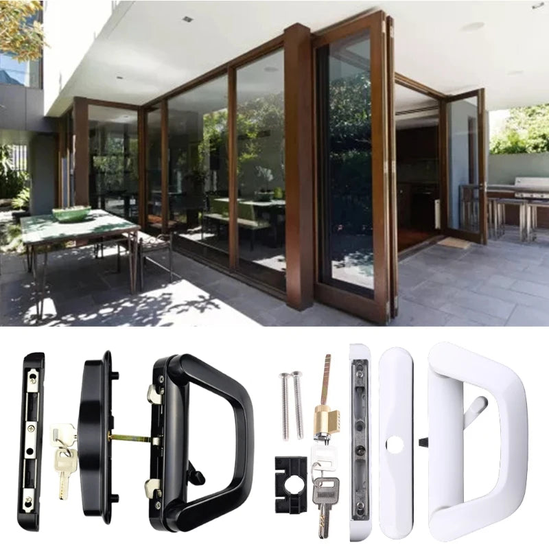 Balcony Glass Door Handle Lock Single Side with for Key Zinc Alloy Sliding Door Handle Reversible Mortise-Style Locks