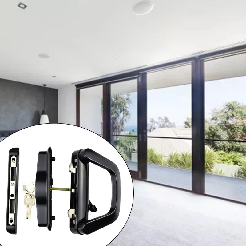 Balcony Glass Door Handle Lock Single Side with for Key Zinc Alloy Sliding Door Handle Reversible Mortise-Style Locks