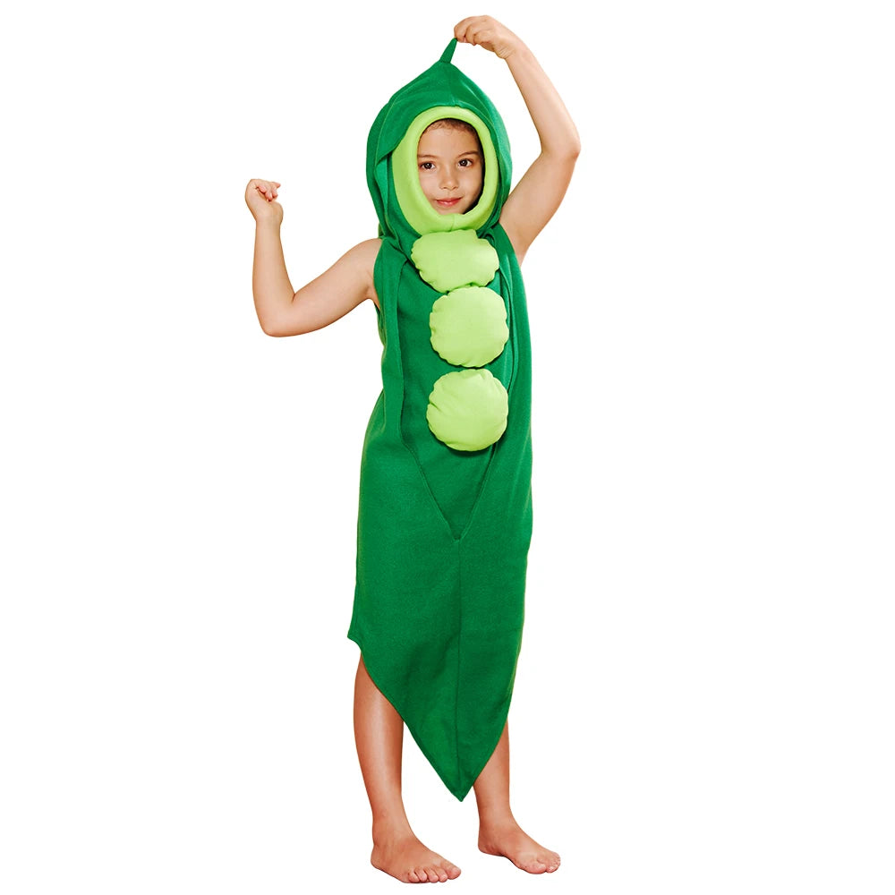 Eraspooky Funny Cartoon Green Pea Pod Costume Family Matching Outfit Adult Food Jumpsuit Purim Carnival Party Halloween Costume