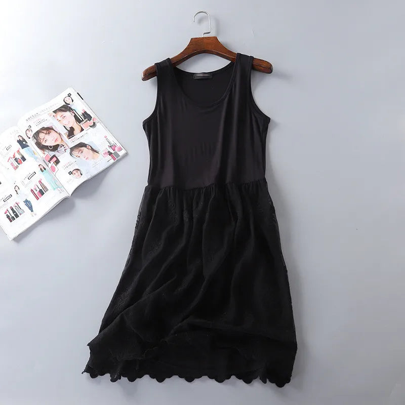 Women Summer Dresses Casual Japanese Style Cute Mori Girl Mesh Lace Stitchcing Spaghetti Strap Dress Modal Sundress jurk dames